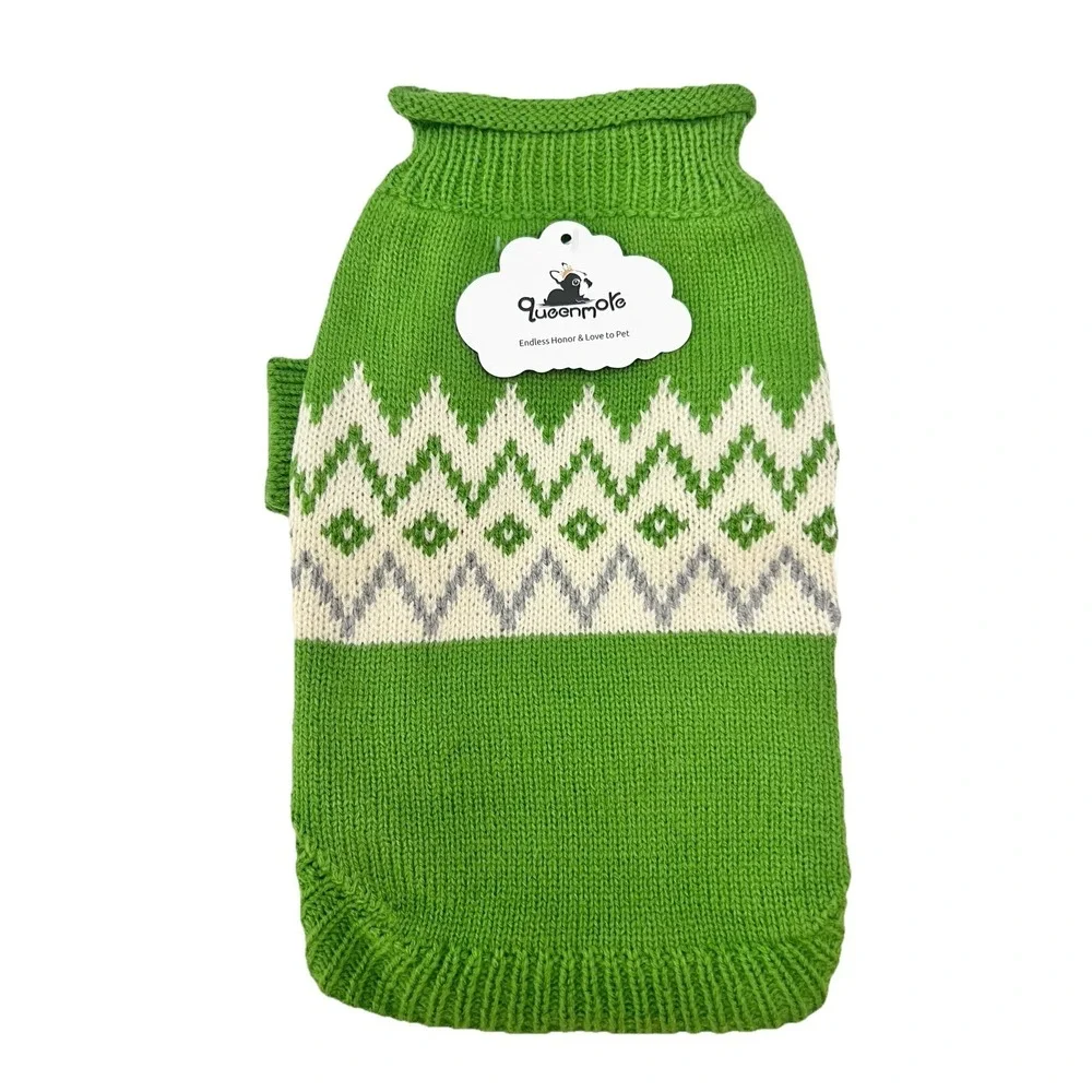 Queenmore Dog Sweater Small Green Winter Clothing Pet Supplies